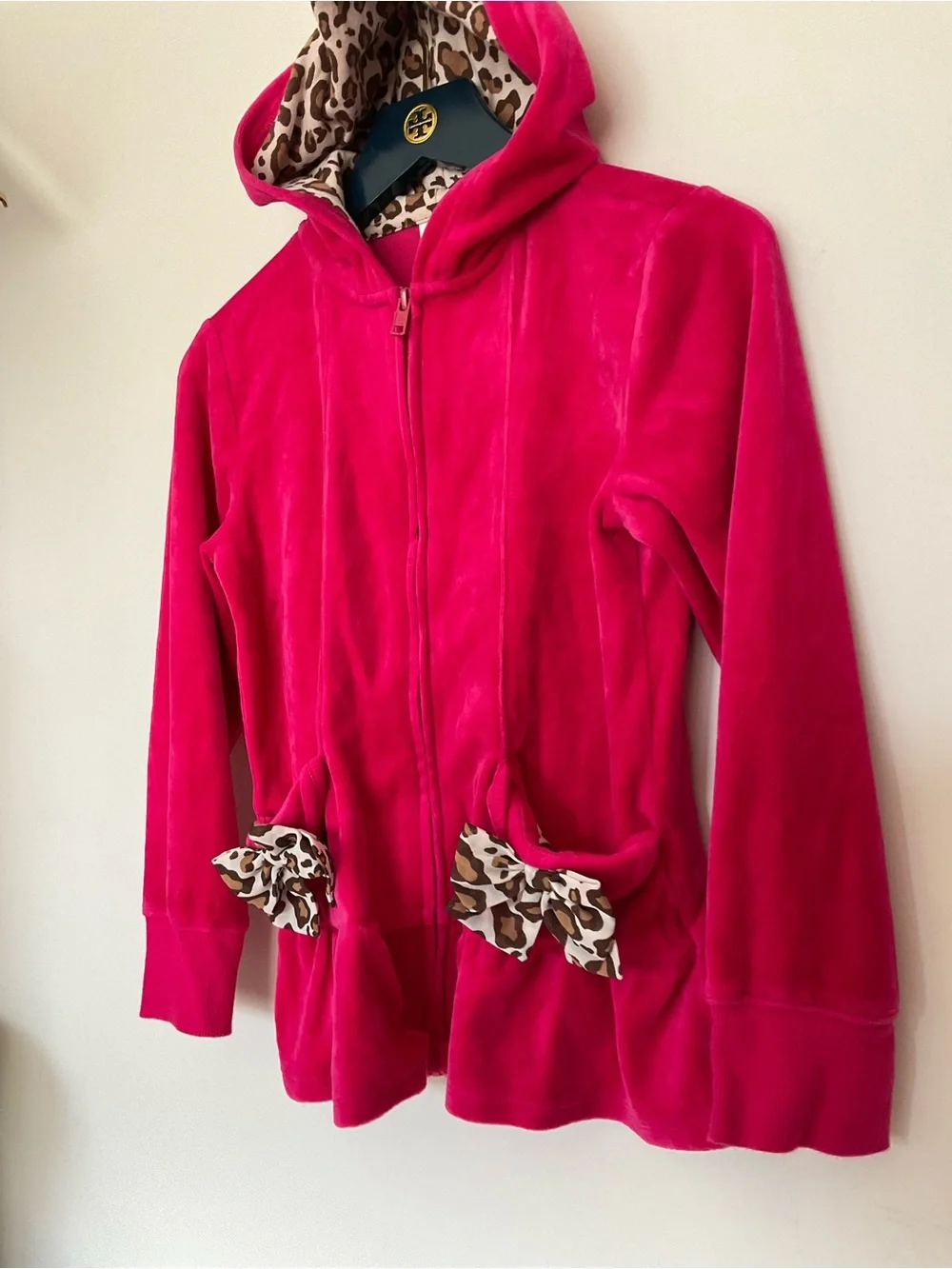 Gymboree Kids Velvet Zip Hoodie with Leopard Trim - Pink Size M(7-8)